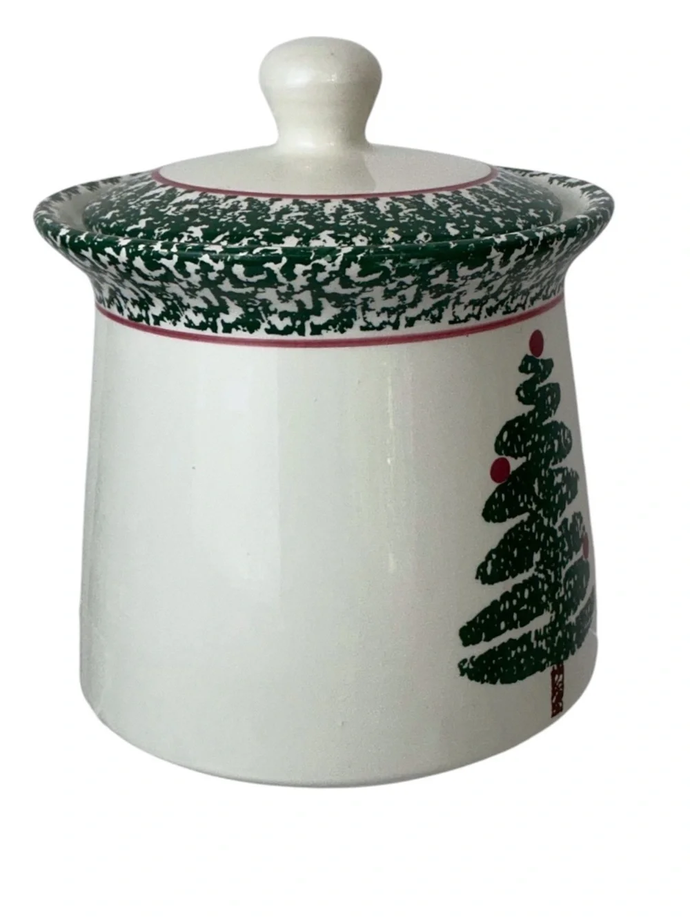 Vintage Christmas Tree Cookie Jar Canister by Bizzirri Made in Italy Green Red